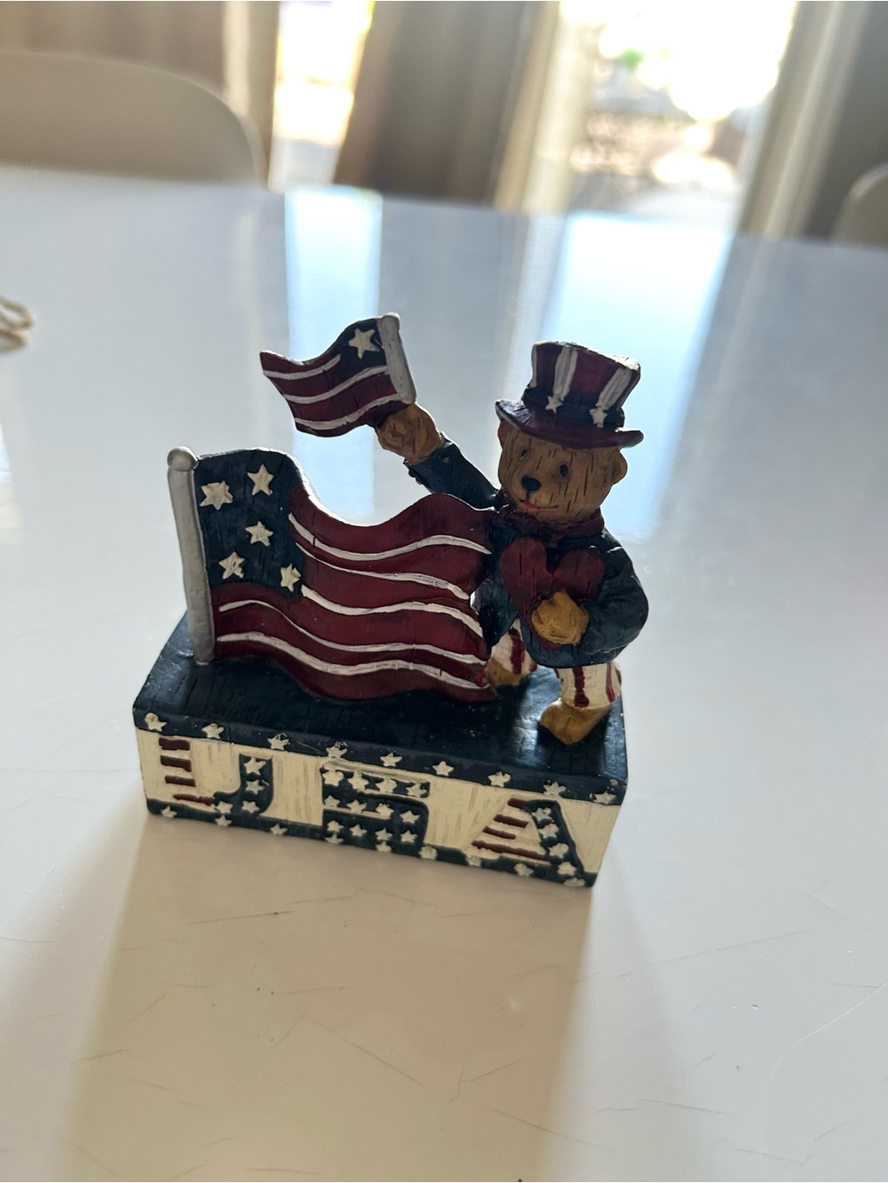 Patriotic Bear Figurine with American Flag - Red, White & Blue